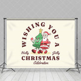 Aperturee - Aperturee Simple Tree Santa Holly Jolly Christmas Backdrop